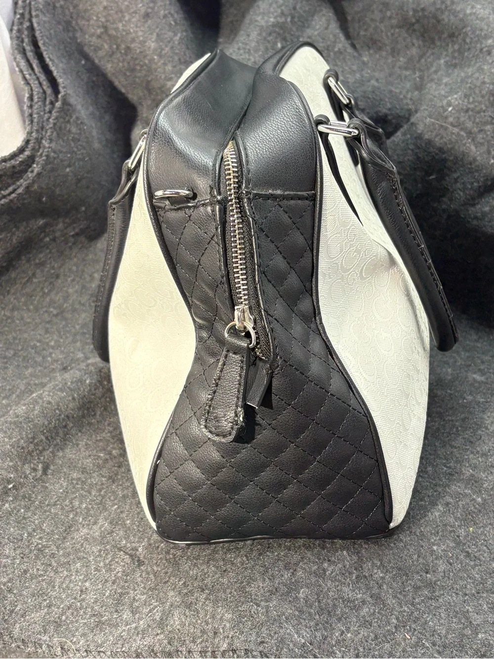 GUESS White and Black Floral Dome Satchel